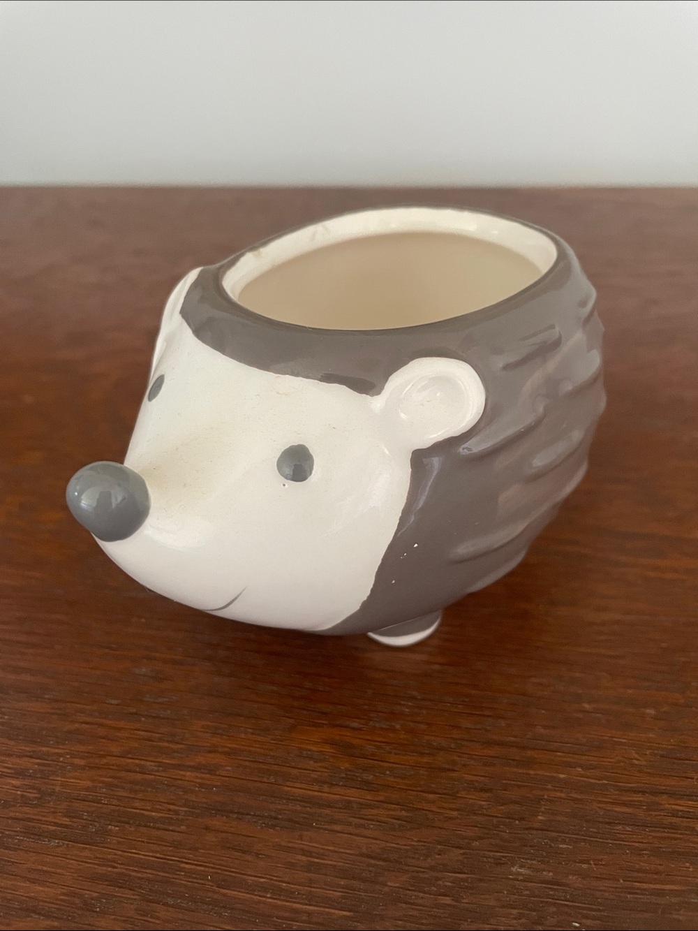 Gray and White Ceramic Hedgehog Planter- trinket holder  - Cute Home Art Decor
